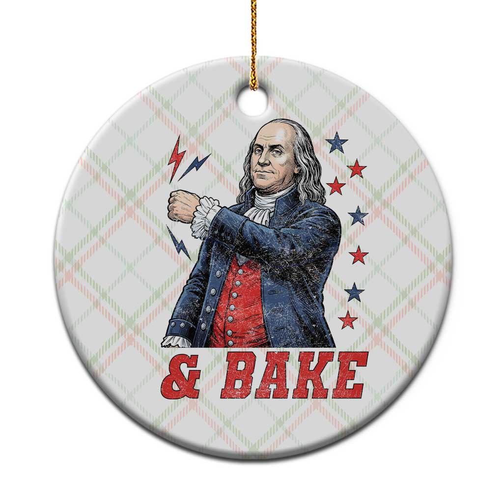 And Bake Funny Benjamin Franklin Patriotic Graphic Matching Ceramic Ornament Vintage Founding Father Distressed Stars and Lightning Bolts Dynamic Duo