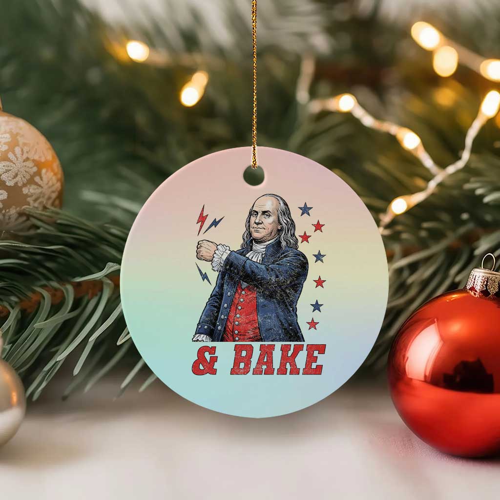 And Bake Funny Benjamin Franklin Patriotic Graphic Matching Ceramic Ornament Vintage Founding Father Distressed Stars and Lightning Bolts Dynamic Duo
