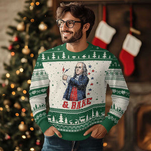 And Bake Funny Benjamin Franklin Patriotic Graphic Matching Ugly Christmas Sweater Vintage Founding Father Distressed Stars and Lightning Bolts Dynamic Duo