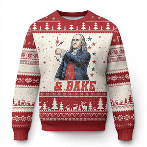 And Bake Funny Benjamin Franklin Patriotic Graphic Matching Ugly Christmas Sweater Vintage Founding Father Distressed Stars and Lightning Bolts Dynamic Duo