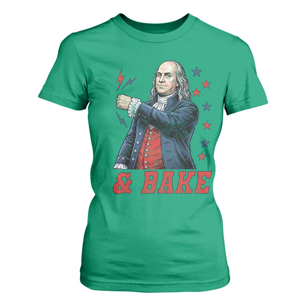 And Bake Funny Benjamin Franklin Patriotic Graphic Matching T Shirt For Women Vintage Founding Father Distressed Stars and Lightning Bolts Dynamic Duo