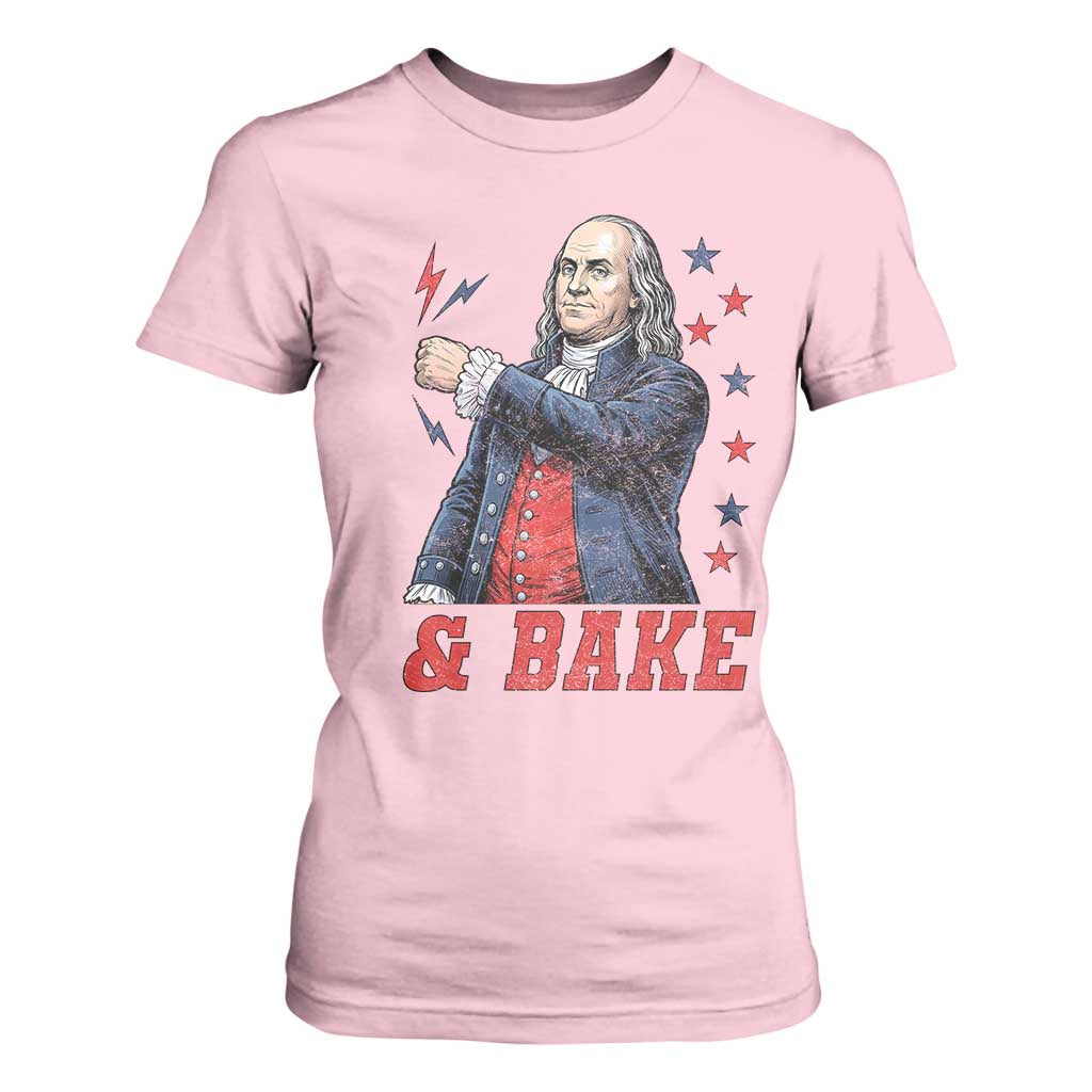 And Bake Funny Benjamin Franklin Patriotic Graphic Matching T Shirt For Women Vintage Founding Father Distressed Stars and Lightning Bolts Dynamic Duo