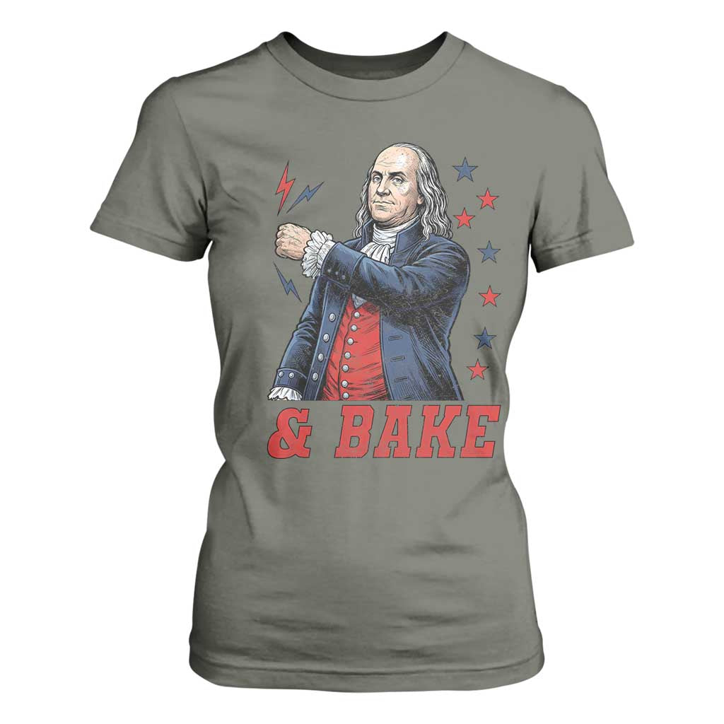 And Bake Funny Benjamin Franklin Patriotic Graphic Matching T Shirt For Women Vintage Founding Father Distressed Stars and Lightning Bolts Dynamic Duo