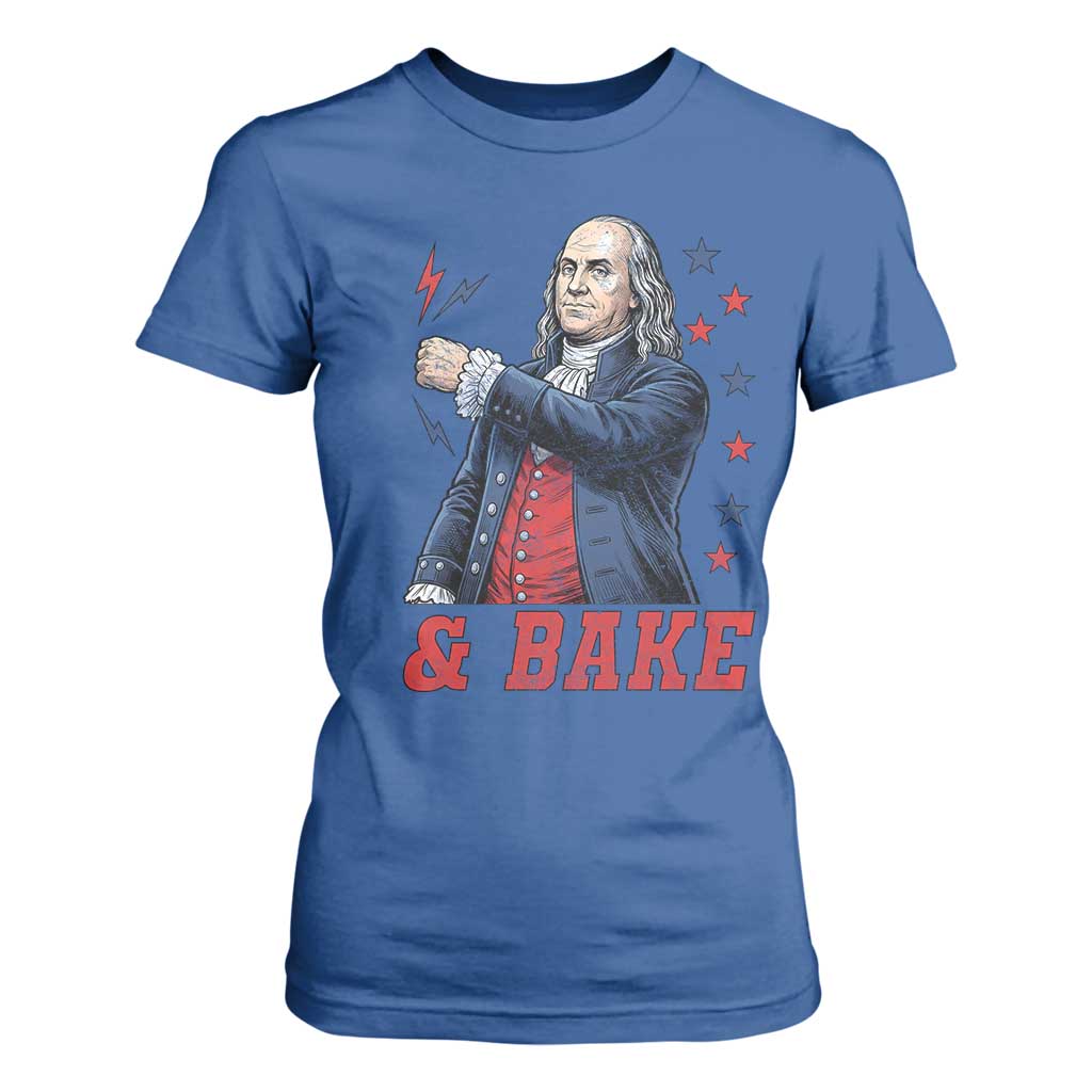 And Bake Funny Benjamin Franklin Patriotic Graphic Matching T Shirt For Women Vintage Founding Father Distressed Stars and Lightning Bolts Dynamic Duo