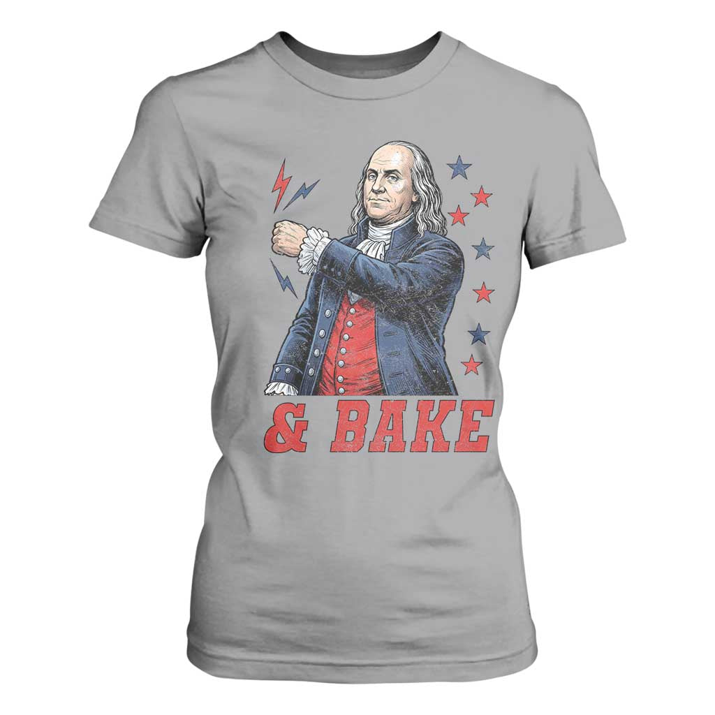 And Bake Funny Benjamin Franklin Patriotic Graphic Matching T Shirt For Women Vintage Founding Father Distressed Stars and Lightning Bolts Dynamic Duo