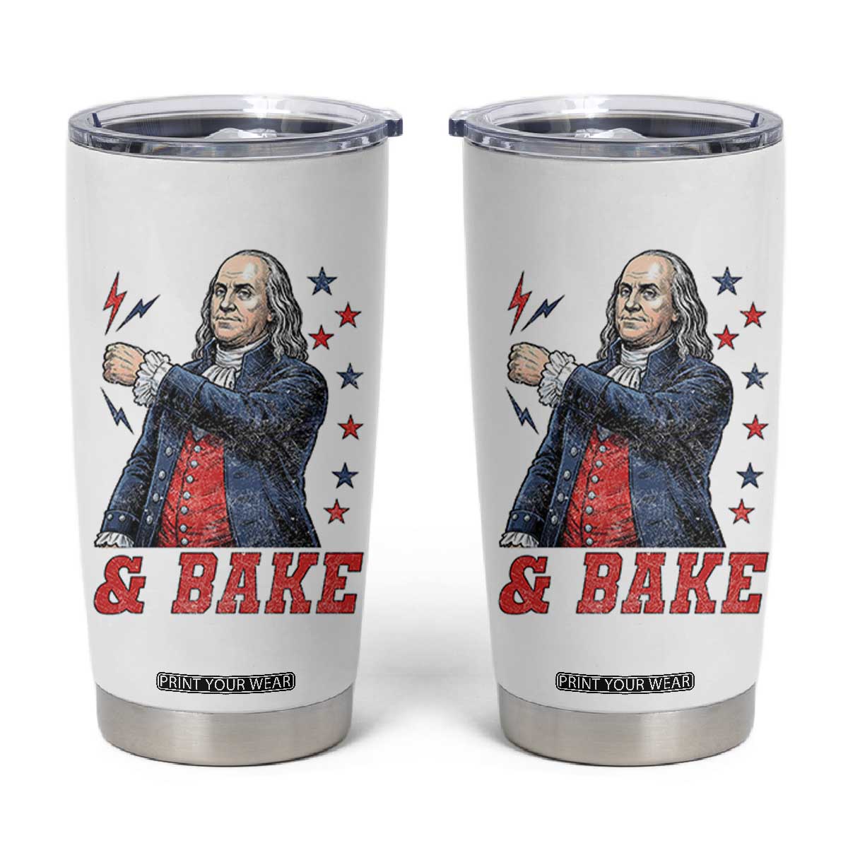 And Bake Funny Benjamin Franklin Patriotic Graphic Matching Tumbler Cup Vintage Founding Father Distressed Stars and Lightning Bolts Dynamic Duo
