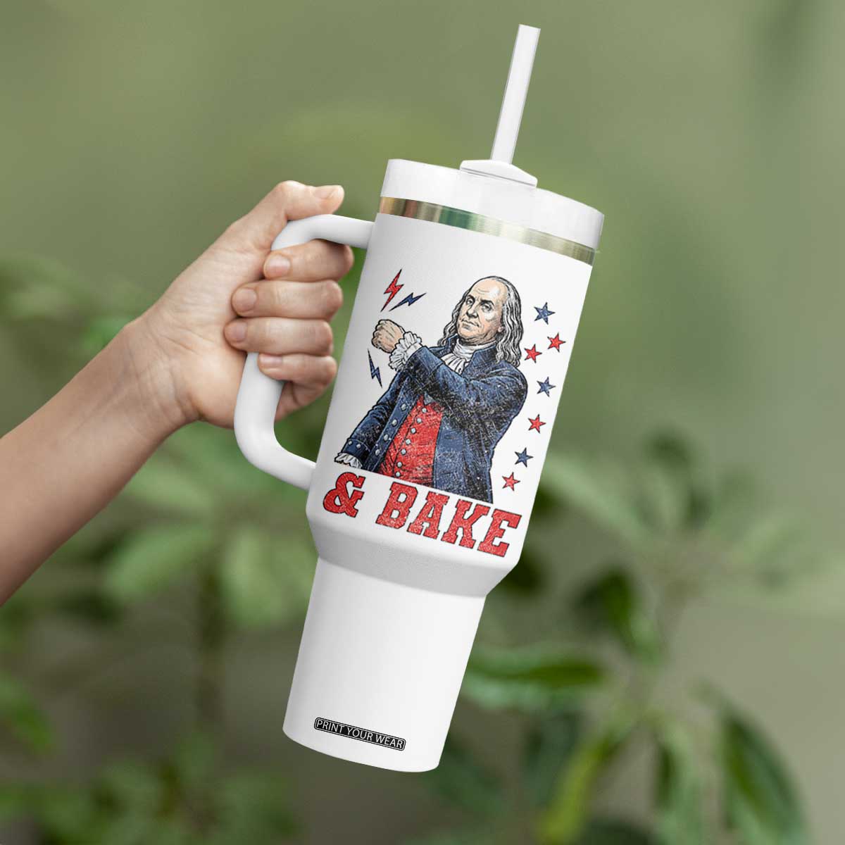 And Bake Funny Benjamin Franklin Patriotic Graphic Matching Tumbler With Handle Vintage Founding Father Distressed Stars and Lightning Bolts Dynamic Duo
