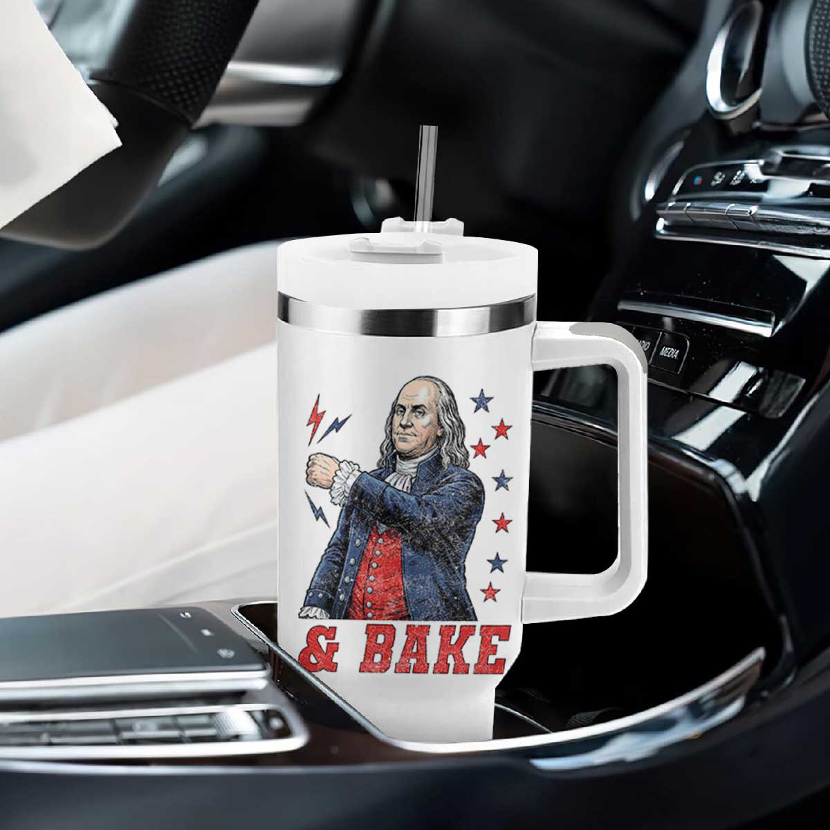 And Bake Funny Benjamin Franklin Patriotic Graphic Matching Tumbler With Handle Vintage Founding Father Distressed Stars and Lightning Bolts Dynamic Duo