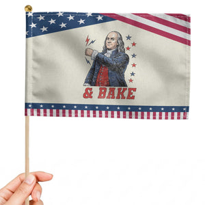 And Bake Funny Benjamin Franklin Graphic Matching Patriotic Handheld Flag Vintage Founding Father Distressed Stars and Lightning Bolts Dynamic Duo