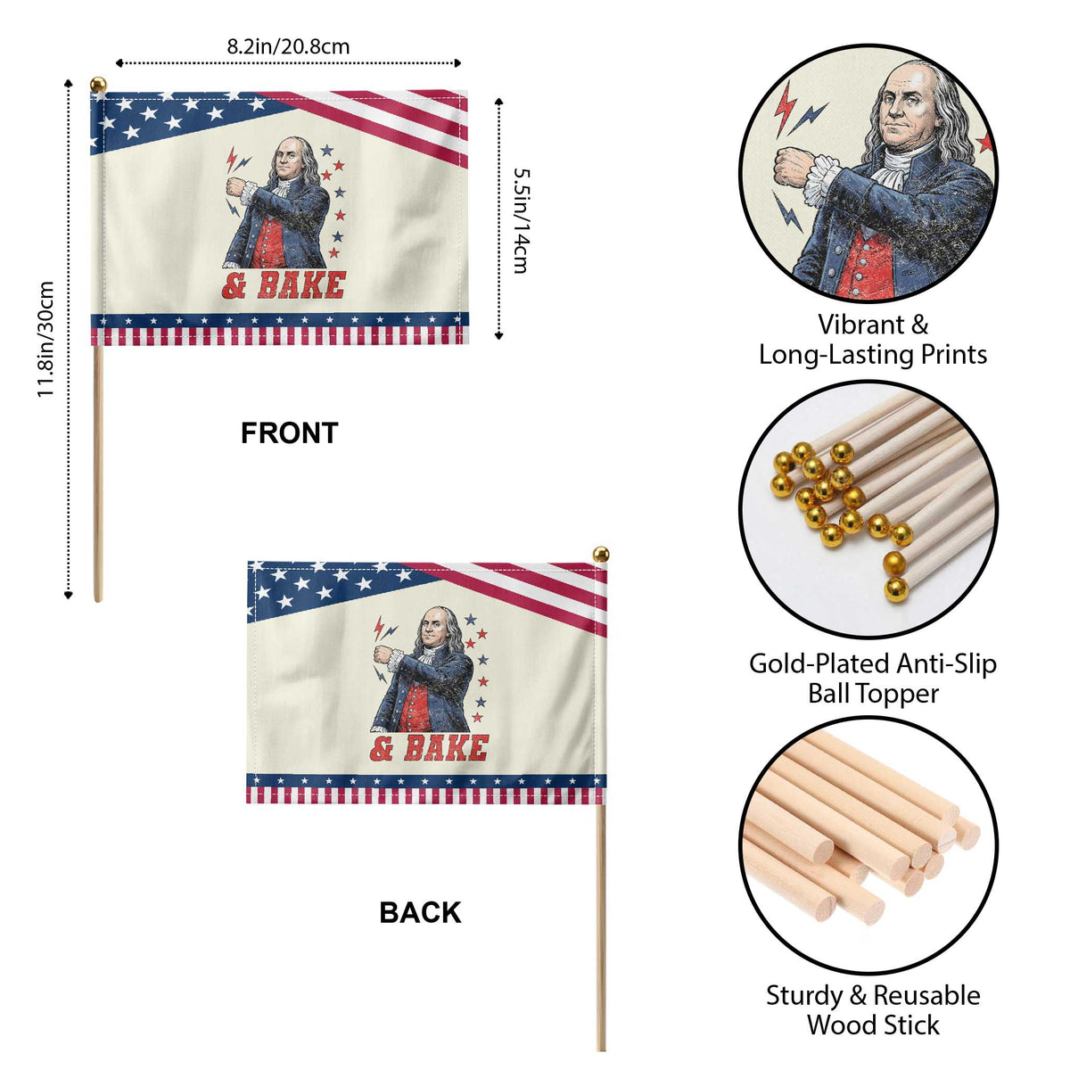 And Bake Funny Benjamin Franklin Graphic Matching Patriotic Handheld Flag Vintage Founding Father Distressed Stars and Lightning Bolts Dynamic Duo