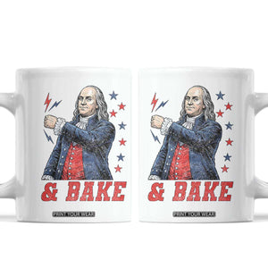 And Bake Funny Benjamin Franklin Patriotic Graphic Matching Coffee Mug Vintage Founding Father Distressed Stars and Lightning Bolts Dynamic Duo