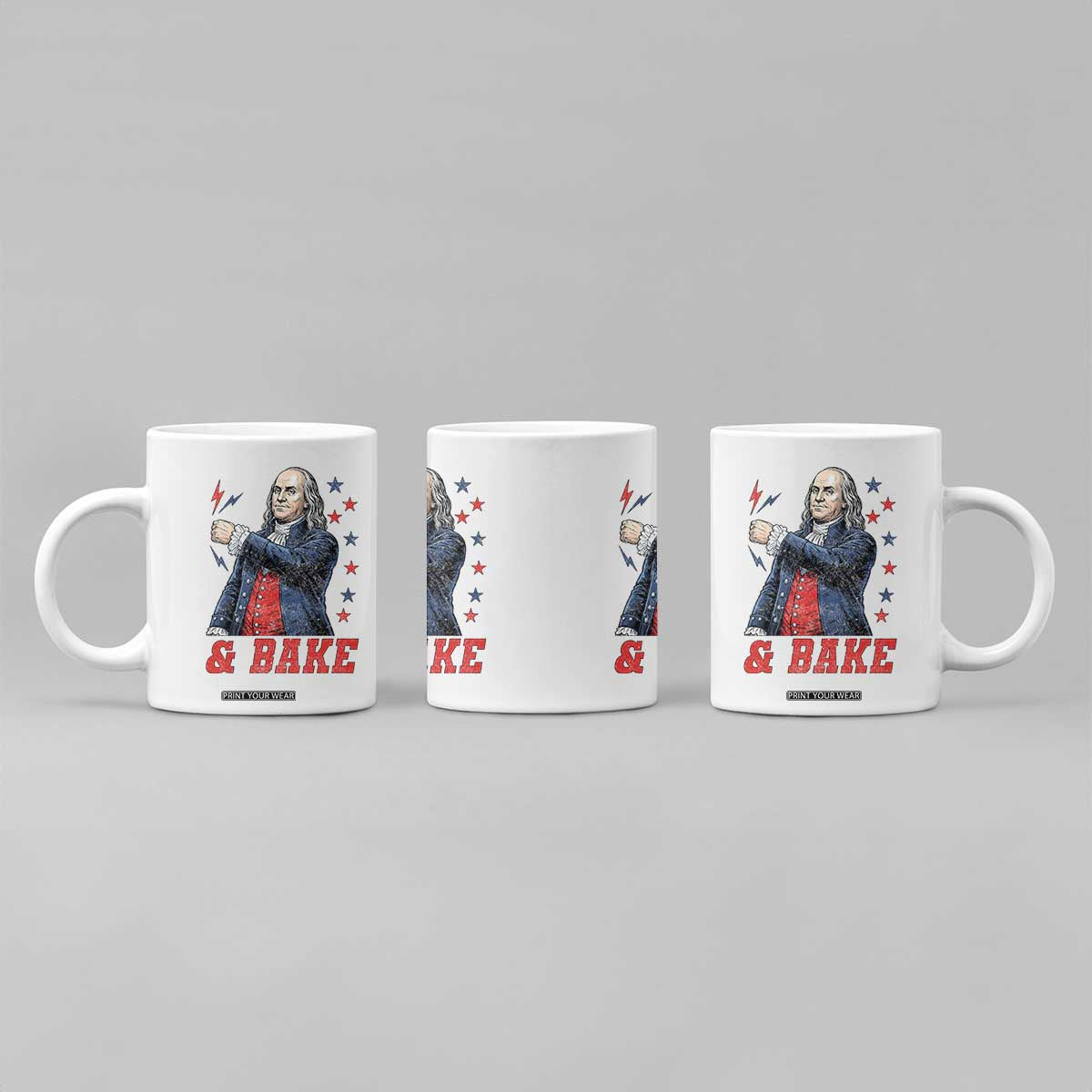 And Bake Funny Benjamin Franklin Patriotic Graphic Matching Coffee Mug Vintage Founding Father Distressed Stars and Lightning Bolts Dynamic Duo