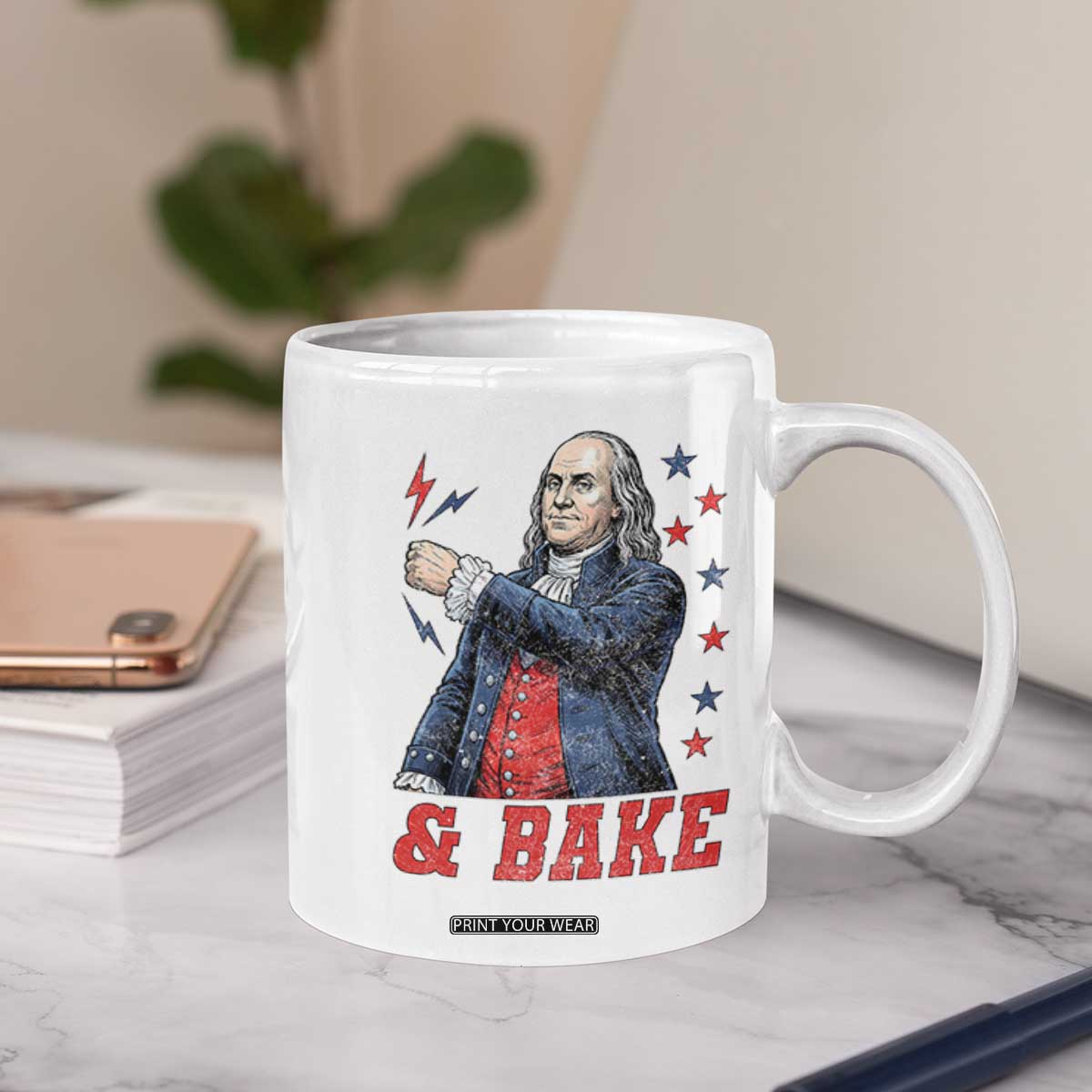 And Bake Funny Benjamin Franklin Patriotic Graphic Matching Coffee Mug Vintage Founding Father Distressed Stars and Lightning Bolts Dynamic Duo