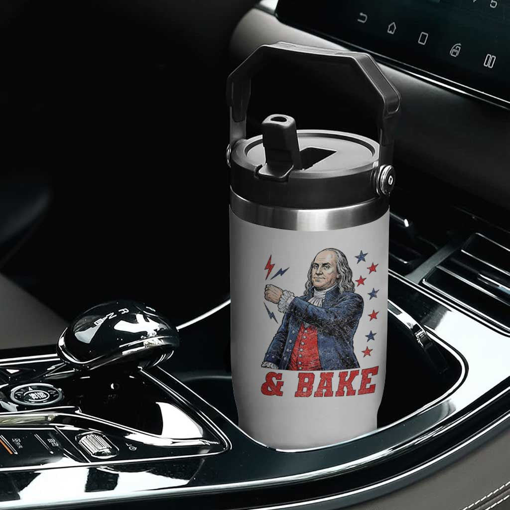 And Bake Funny Benjamin Franklin Patriotic Graphic Matching Flip Straw Tumbler Vintage Founding Father Distressed Stars and Lightning Bolts Dynamic Duo