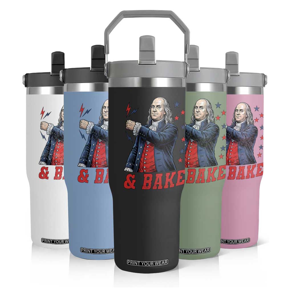 And Bake Funny Benjamin Franklin Patriotic Graphic Matching Flip Straw Tumbler Vintage Founding Father Distressed Stars and Lightning Bolts Dynamic Duo