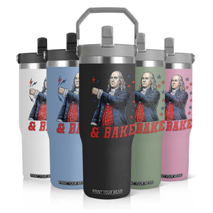 And Bake Funny Benjamin Franklin Patriotic Graphic Matching Flip Straw Tumbler Vintage Founding Father Distressed Stars and Lightning Bolts Dynamic Duo