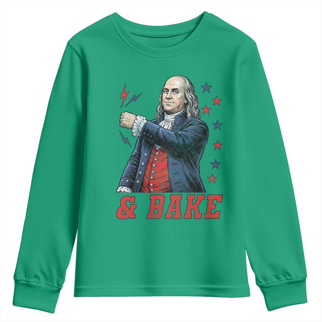 And Bake Funny Benjamin Franklin Patriotic Graphic Matching Youth Sweatshirt Vintage Founding Father Distressed Stars and Lightning Bolts Dynamic Duo