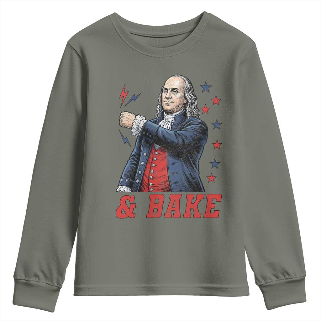 And Bake Funny Benjamin Franklin Patriotic Graphic Matching Youth Sweatshirt Vintage Founding Father Distressed Stars and Lightning Bolts Dynamic Duo