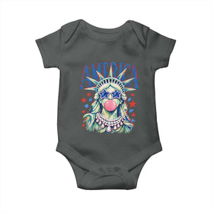 America Statue of Liberty Blowing Bubblegum Baby Onesie Star and Glasses Patriotic Summer Vibes Graphic
