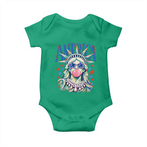 America Statue of Liberty Blowing Bubblegum Baby Onesie Star and Glasses Patriotic Summer Vibes Graphic