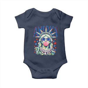 America Statue of Liberty Blowing Bubblegum Baby Onesie Star and Glasses Patriotic Summer Vibes Graphic