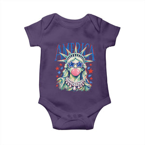 America Statue of Liberty Blowing Bubblegum Baby Onesie Star and Glasses Patriotic Summer Vibes Graphic