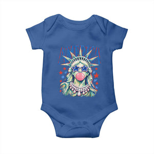 America Statue of Liberty Blowing Bubblegum Baby Onesie Star and Glasses Patriotic Summer Vibes Graphic