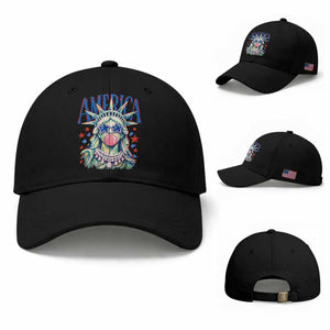 America Statue of Liberty Blowing Bubblegum Baseball Cap Star and Glasses Patriotic Summer Vibes Graphic
