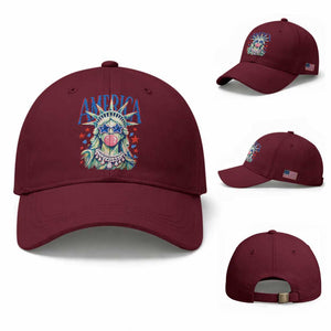 America Statue of Liberty Blowing Bubblegum Baseball Cap Star and Glasses Patriotic Summer Vibes Graphic