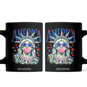 America Statue of Liberty Blowing Bubblegum Coffee Mug Star and Glasses Patriotic Summer Vibes Graphic