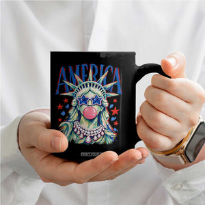 America Statue of Liberty Blowing Bubblegum Coffee Mug Star and Glasses Patriotic Summer Vibes Graphic