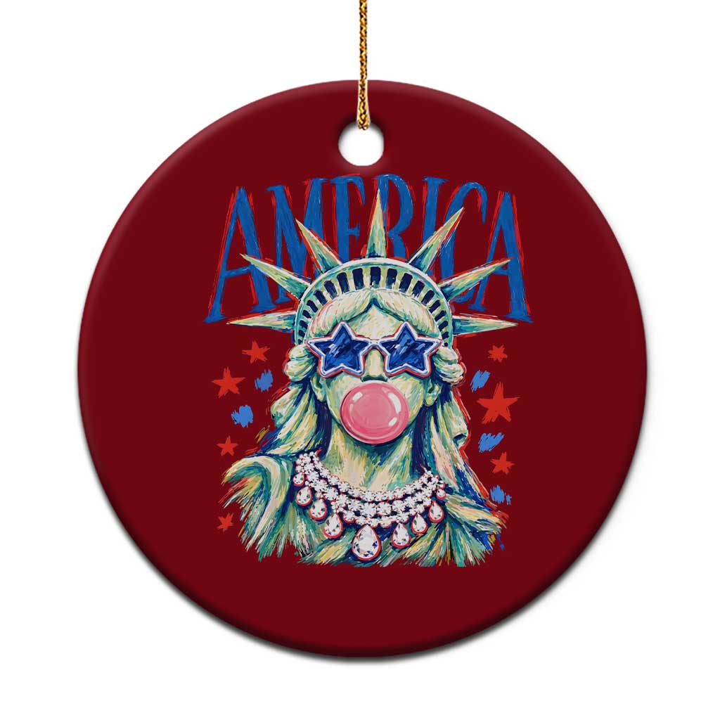 America Statue of Liberty Blowing Bubblegum Ceramic Ornament Star and Glasses Patriotic Summer Vibes Graphic TS02 1pc Red Print Your Wear