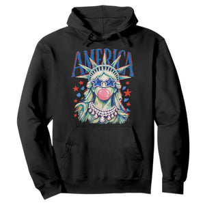 America Statue of Liberty Blowing Bubblegum Hoodie Star and Glasses Patriotic Summer Vibes Graphic