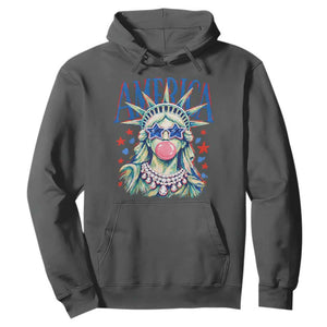 America Statue of Liberty Blowing Bubblegum Hoodie Star and Glasses Patriotic Summer Vibes Graphic