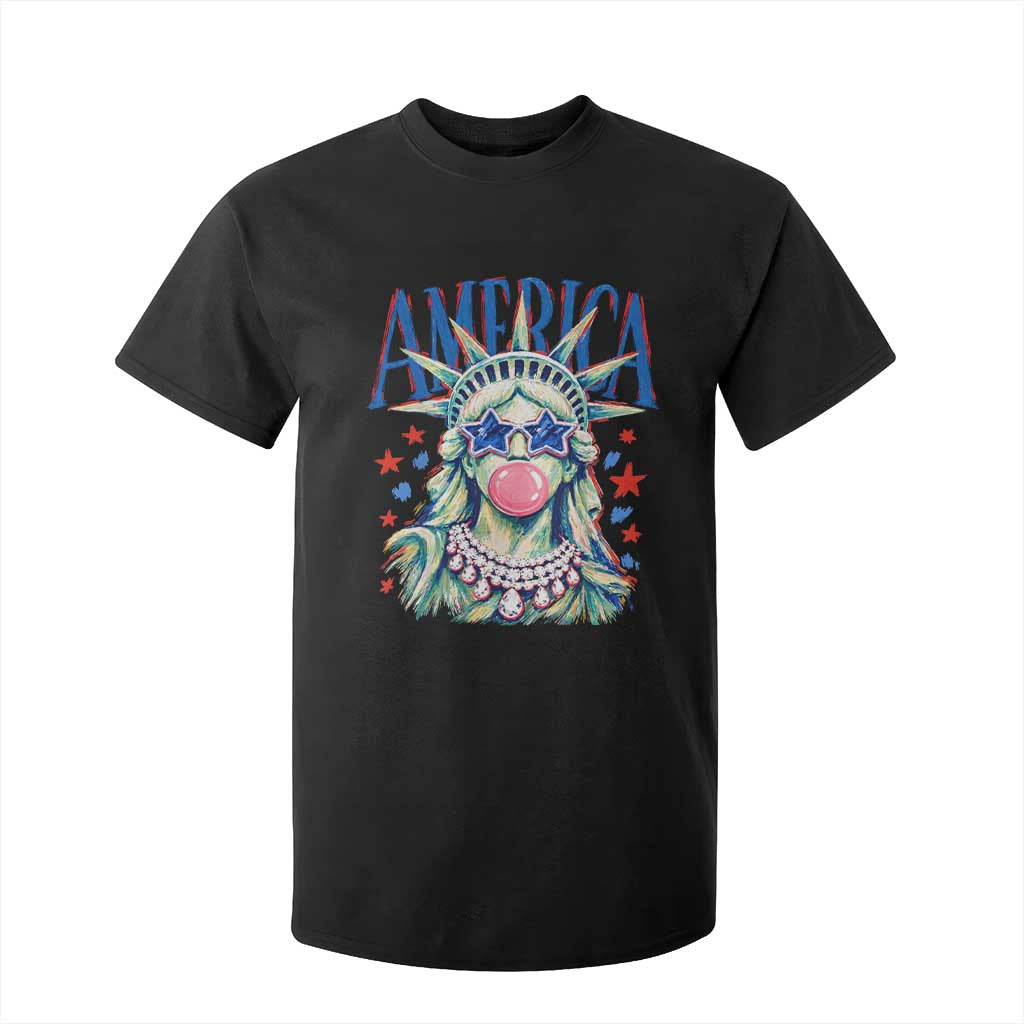America Statue of Liberty Blowing Bubblegum T Shirt For Kid Star and Glasses Patriotic Summer Vibes Graphic TS02 Black Print Your Wear