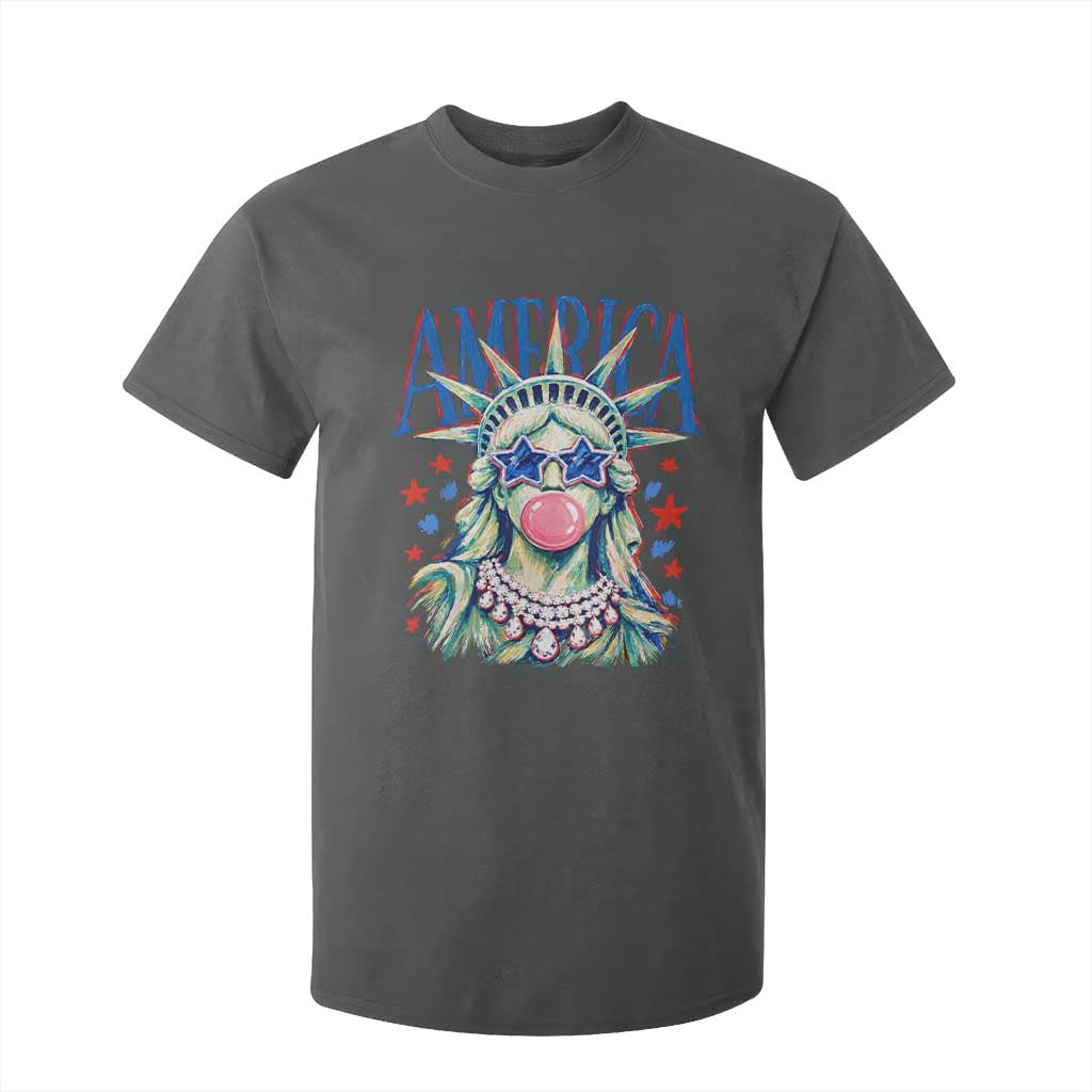 America Statue of Liberty Blowing Bubblegum T Shirt For Kid Star and Glasses Patriotic Summer Vibes Graphic