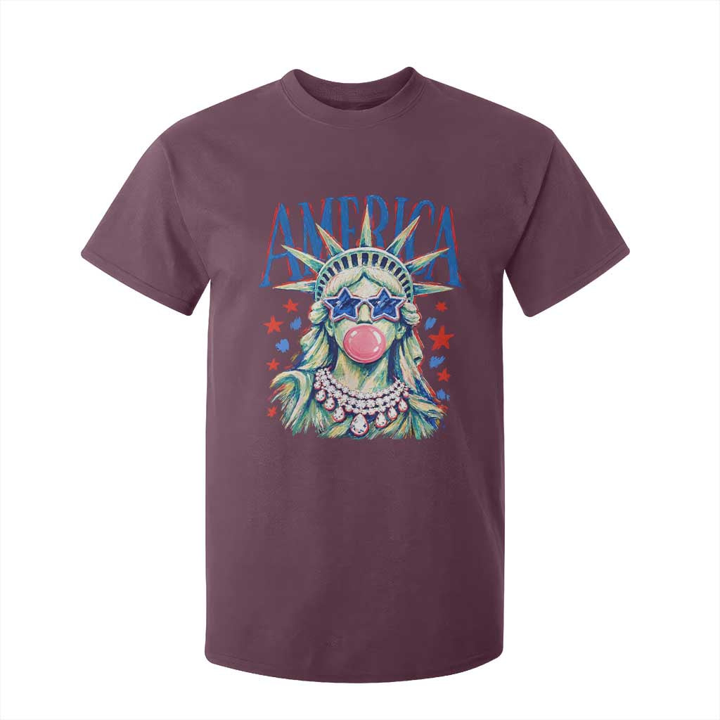 America Statue of Liberty Blowing Bubblegum T Shirt For Kid Star and Glasses Patriotic Summer Vibes Graphic