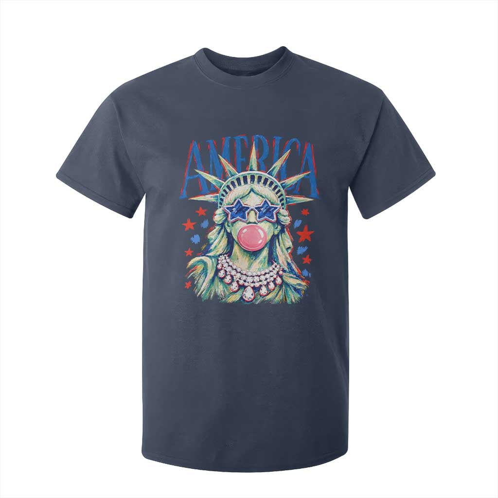 America Statue of Liberty Blowing Bubblegum T Shirt For Kid Star and Glasses Patriotic Summer Vibes Graphic