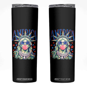 America Statue of Liberty Blowing Bubblegum Skinny Tumbler Star and Glasses Patriotic Summer Vibes Graphic TS02 Black Print Your Wear