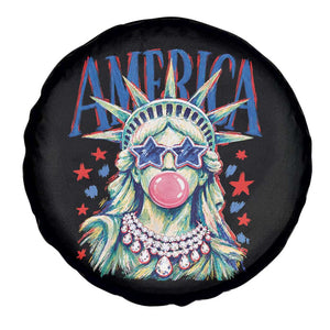 America Statue of Liberty Blowing Bubblegum Spare Tire Cover Star and Glasses Patriotic Summer Vibes Graphic