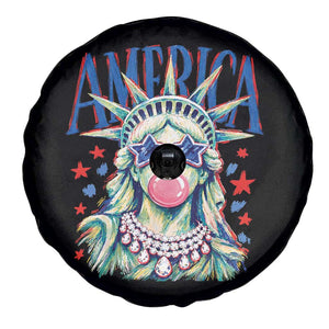 America Statue of Liberty Blowing Bubblegum Spare Tire Cover Star and Glasses Patriotic Summer Vibes Graphic