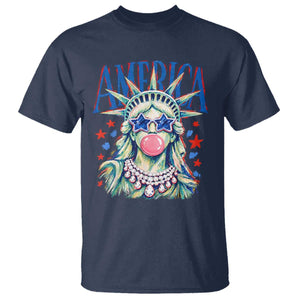 America Statue of Liberty Blowing Bubblegum T Shirt Star and Glasses Patriotic Summer Vibes Graphic