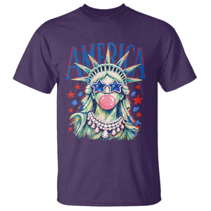 America Statue of Liberty Blowing Bubblegum T Shirt Star and Glasses Patriotic Summer Vibes Graphic