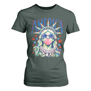 America Statue of Liberty Blowing Bubblegum T Shirt For Women Star and Glasses Patriotic Summer Vibes Graphic