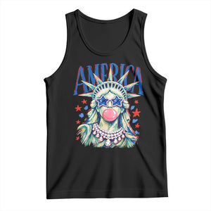 America Statue of Liberty Blowing Bubblegum Tank Top Star and Glasses Patriotic Summer Vibes Graphic
