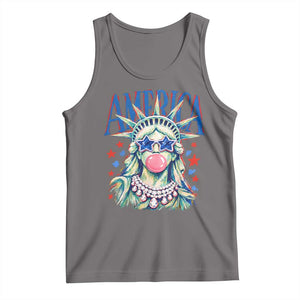 America Statue of Liberty Blowing Bubblegum Tank Top Star and Glasses Patriotic Summer Vibes Graphic