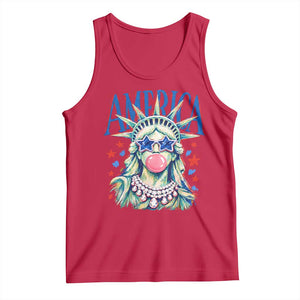 America Statue of Liberty Blowing Bubblegum Tank Top Star and Glasses Patriotic Summer Vibes Graphic