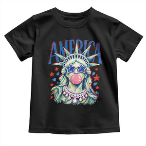 America Statue of Liberty Blowing Bubblegum Toddler T Shirt Star and Glasses Patriotic Summer Vibes Graphic