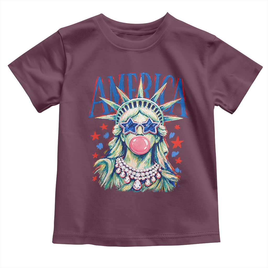 America Statue of Liberty Blowing Bubblegum Toddler T Shirt Star and Glasses Patriotic Summer Vibes Graphic