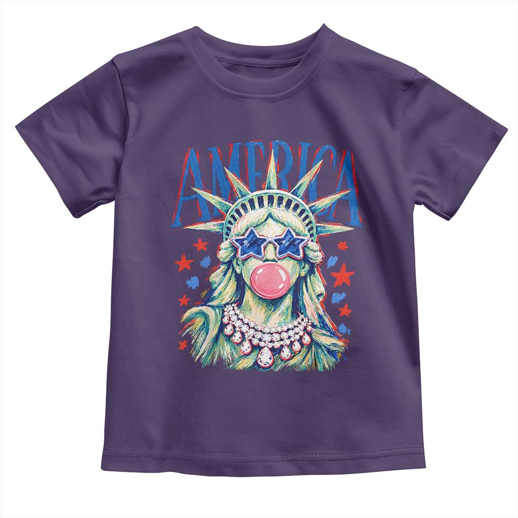America Statue of Liberty Blowing Bubblegum Toddler T Shirt Star and Glasses Patriotic Summer Vibes Graphic